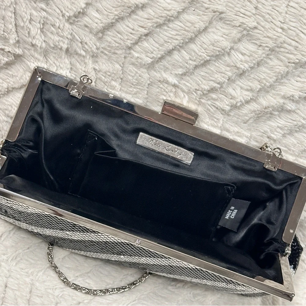 Kate Landry Vintage style Black & Silver Striped  chainmail purse, Chain Strap